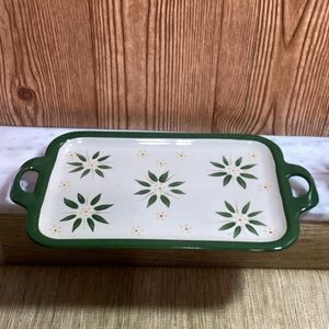Green and White Ceramic Bakeware Serving  Tray